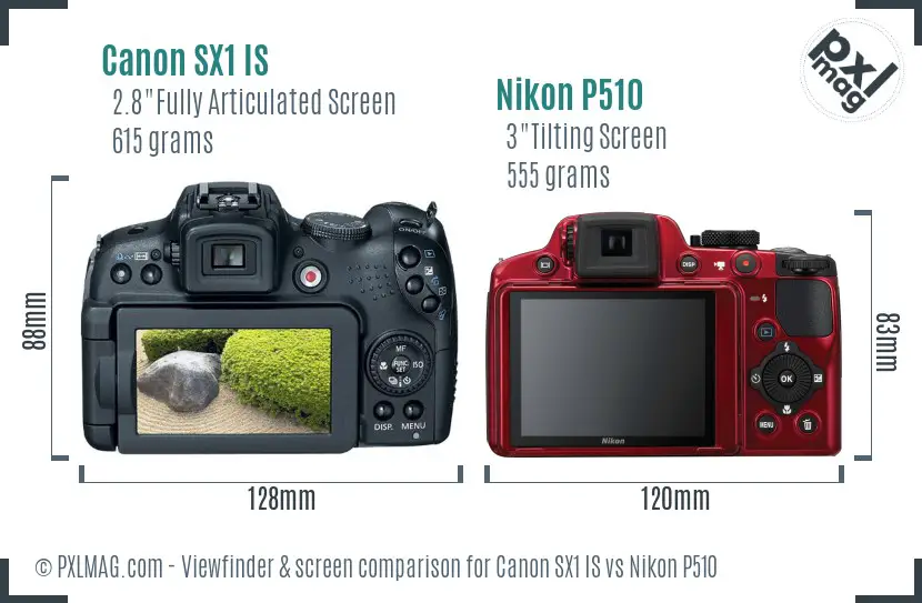 Canon SX1 IS vs Nikon P510 Screen and Viewfinder comparison