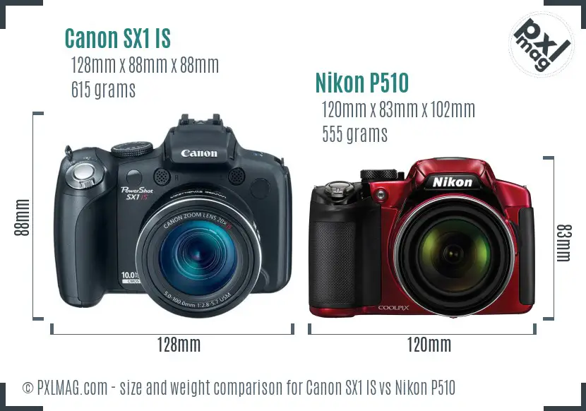 Canon SX1 IS vs Nikon P510 size comparison