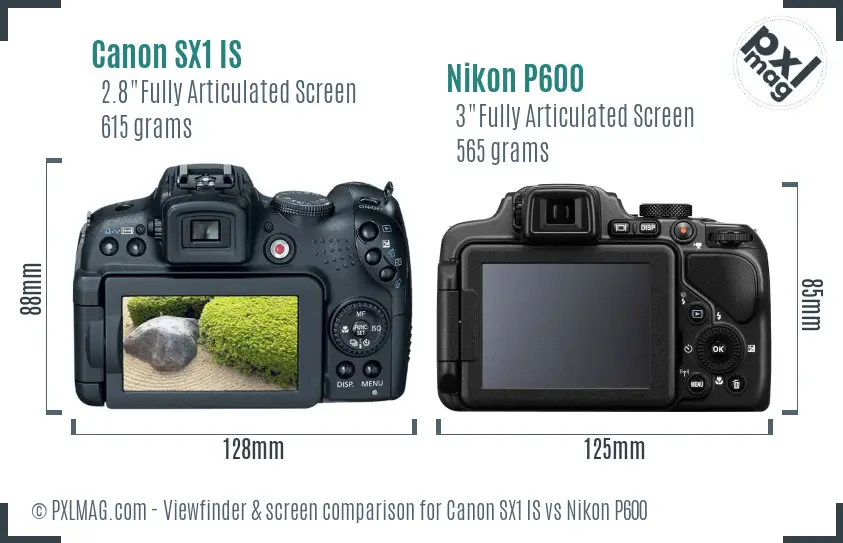 Canon SX1 IS vs Nikon P600 Screen and Viewfinder comparison