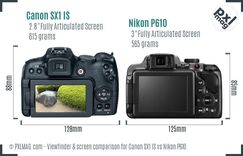 Canon SX1 IS vs Nikon P610 Screen and Viewfinder comparison