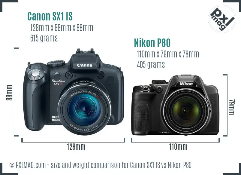 Canon SX1 IS vs Nikon P80 size comparison