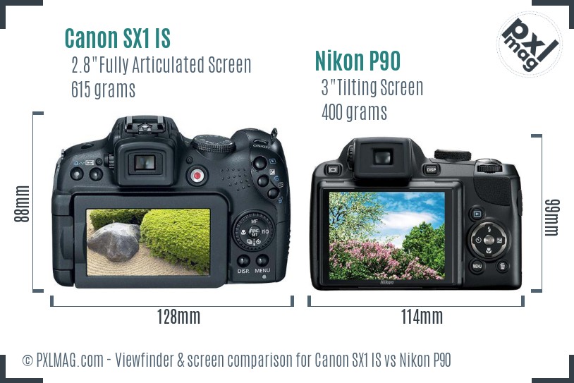 Canon SX1 IS vs Nikon P90 Screen and Viewfinder comparison