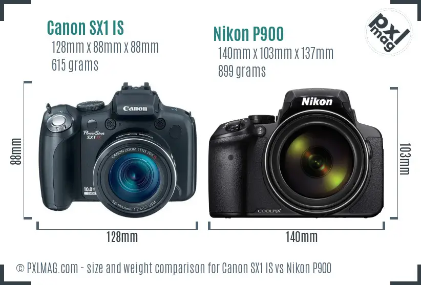 Canon SX1 IS vs Nikon P900 size comparison Canon SX1 IS vs Nikon P900 size comparison