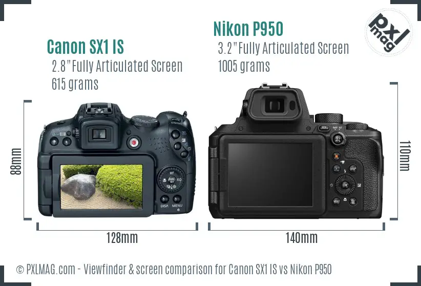 Canon SX1 IS vs Nikon P950 Screen and Viewfinder comparison