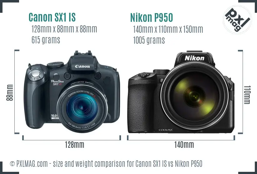 Canon SX1 IS vs Nikon P950 size comparison