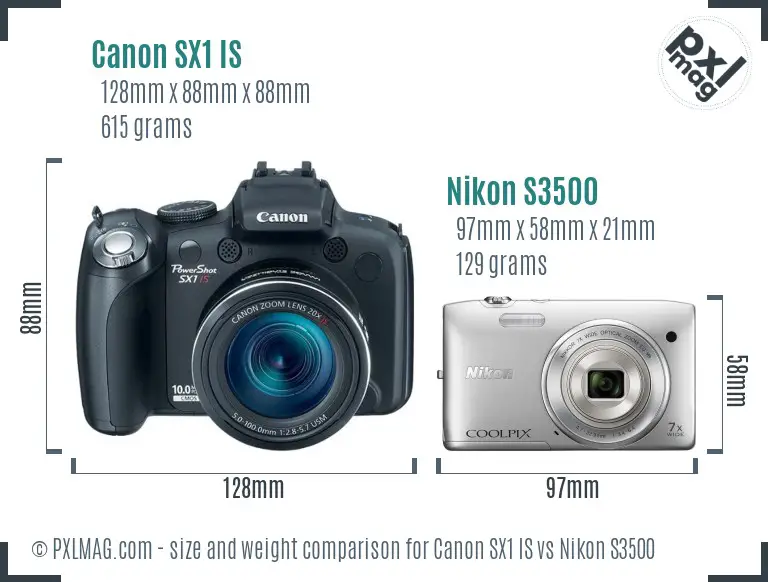 Canon SX1 IS vs Nikon S3500 size comparison
