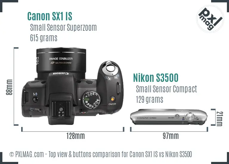 Canon SX1 IS vs Nikon S3500 top view buttons comparison