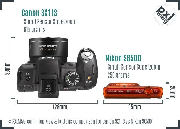Canon SX1 IS vs Nikon S6500 top view buttons comparison
