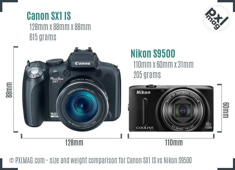 Canon SX1 IS vs Nikon S9500 size comparison