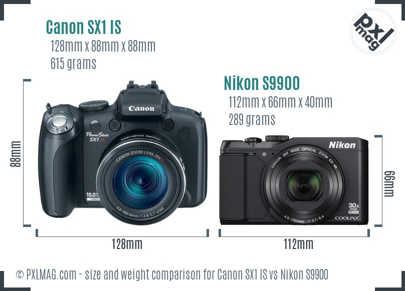 Canon SX1 IS vs Nikon S9900 size comparison