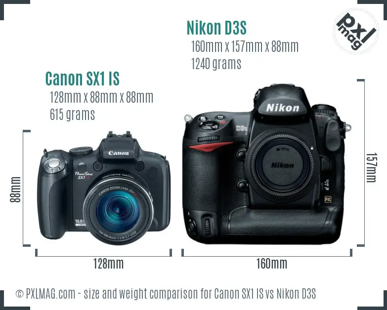Canon SX1 IS vs Nikon D3S size comparison