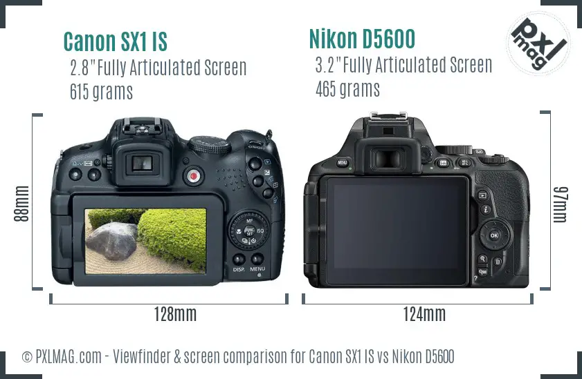 Canon SX1 IS vs Nikon D5600 Screen and Viewfinder comparison