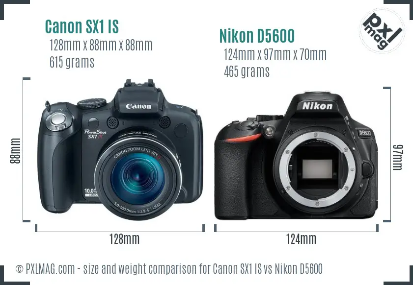Canon SX1 IS vs Nikon D5600 size comparison