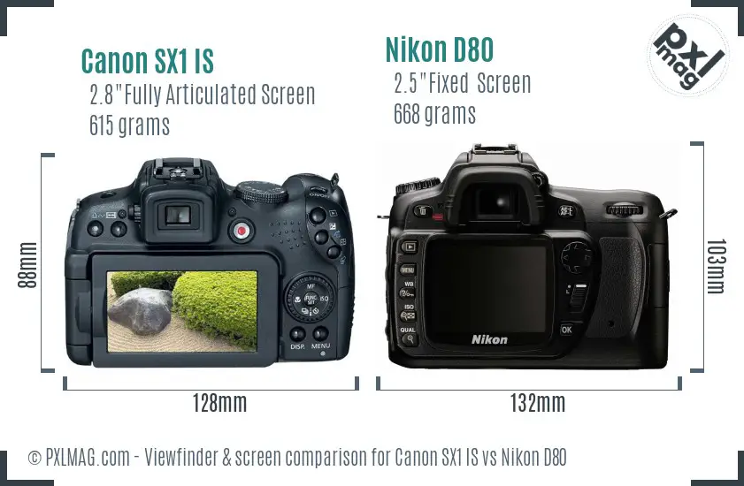 Canon SX1 IS vs Nikon D80 Screen and Viewfinder comparison