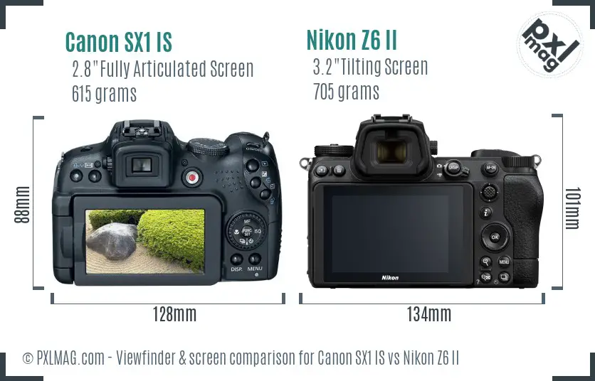 Canon SX1 IS vs Nikon Z6 II Screen and Viewfinder comparison