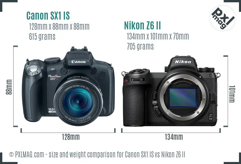 Canon SX1 IS vs Nikon Z6 II size comparison
