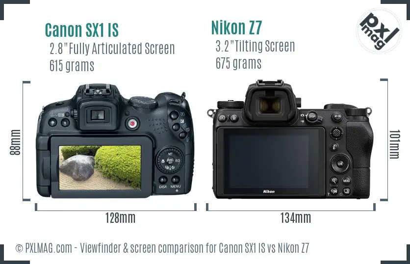 Canon SX1 IS vs Nikon Z7 Screen and Viewfinder comparison