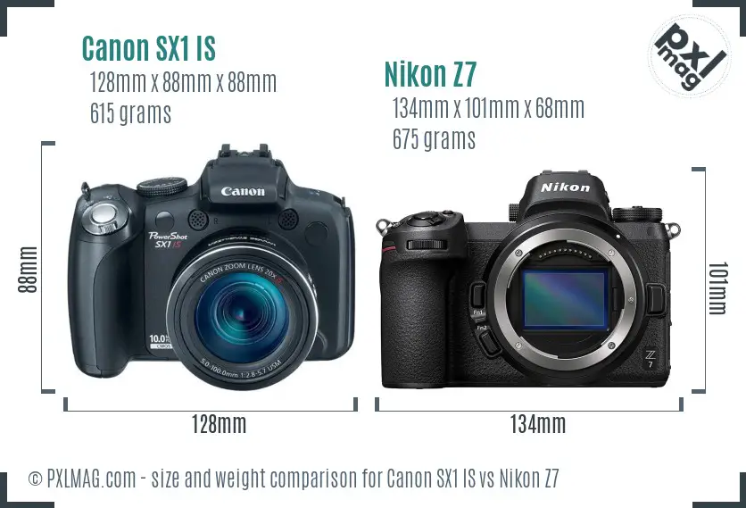 Canon SX1 IS vs Nikon Z7 size comparison