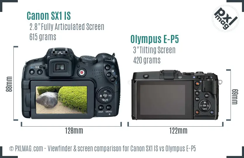 Canon SX1 IS vs Olympus E-P5 Screen and Viewfinder comparison