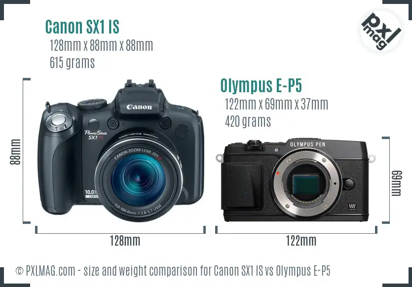 Canon SX1 IS vs Olympus E-P5 size comparison