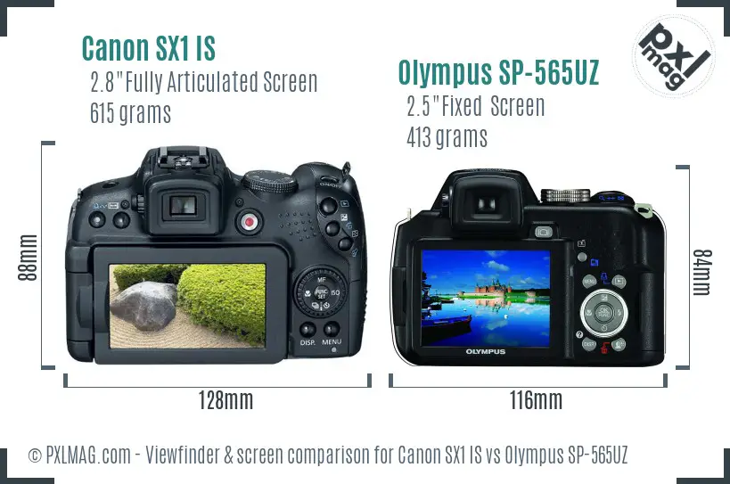 Canon SX1 IS vs Olympus SP-565UZ Screen and Viewfinder comparison