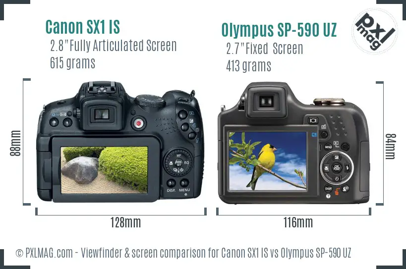 Canon SX1 IS vs Olympus SP-590 UZ Screen and Viewfinder comparison