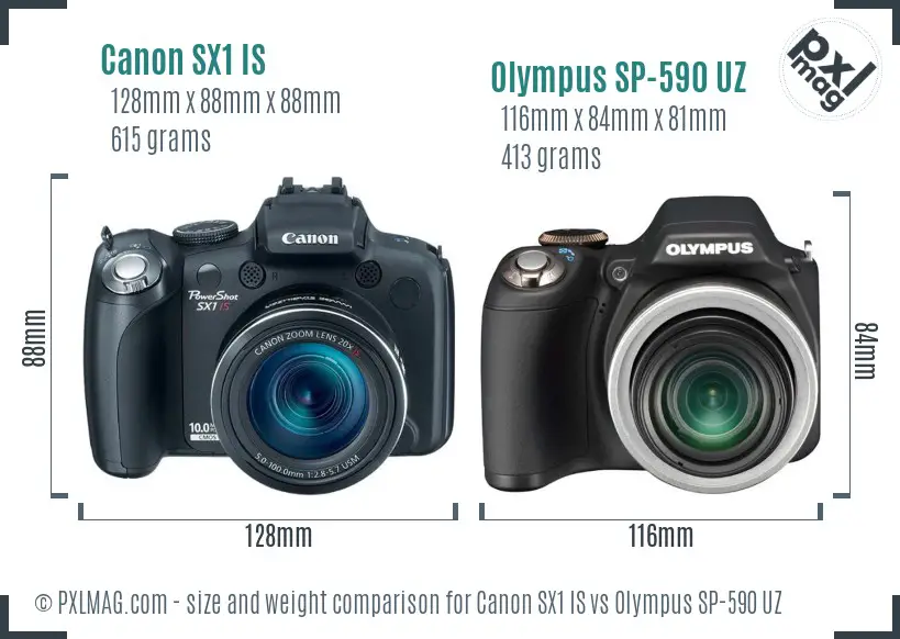 Canon SX1 IS vs Olympus SP-590 UZ size comparison