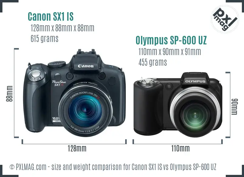 Canon SX1 IS vs Olympus SP-600 UZ size comparison