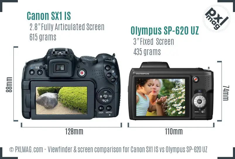 Canon SX1 IS vs Olympus SP-620 UZ Screen and Viewfinder comparison