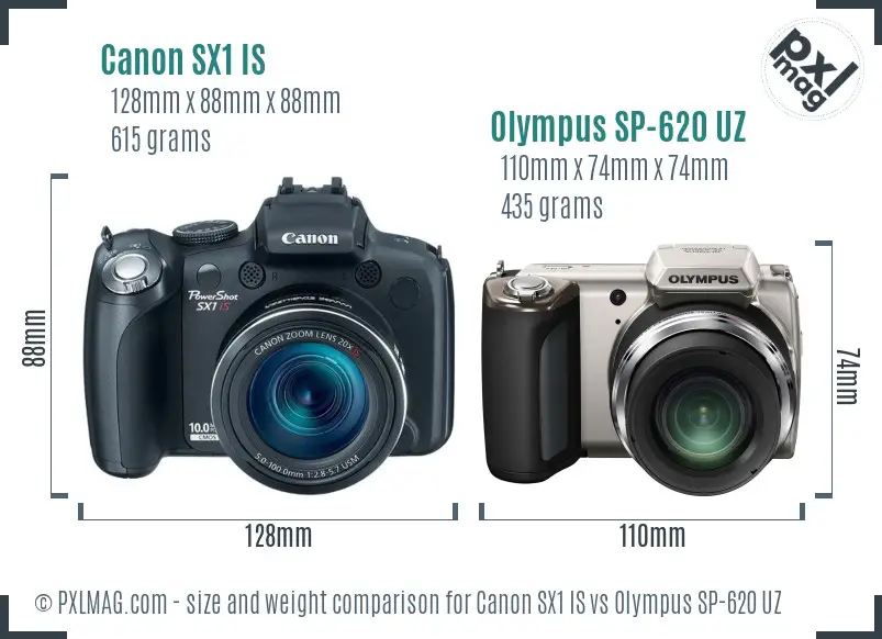 Canon SX1 IS vs Olympus SP-620 UZ size comparison