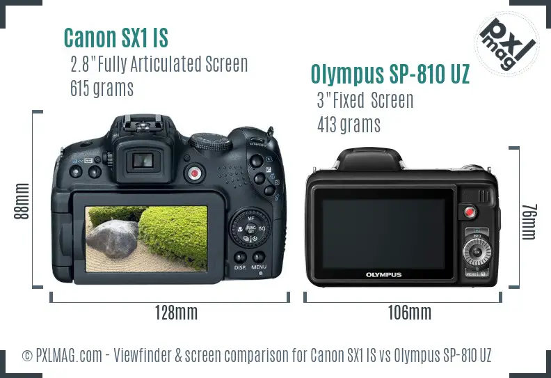 Canon SX1 IS vs Olympus SP-810 UZ Screen and Viewfinder comparison
