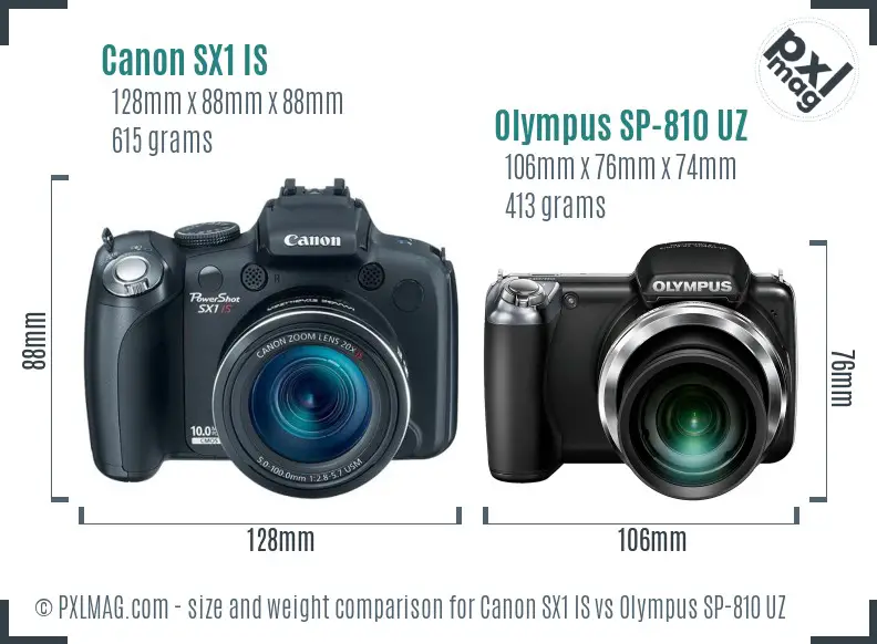 Canon SX1 IS vs Olympus SP-810 UZ size comparison