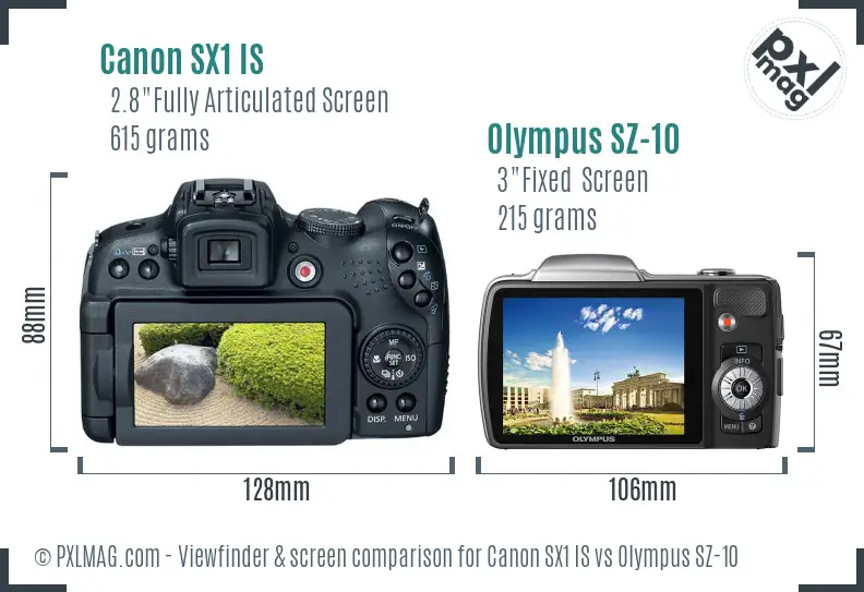 Canon SX1 IS vs Olympus SZ-10 Screen and Viewfinder comparison