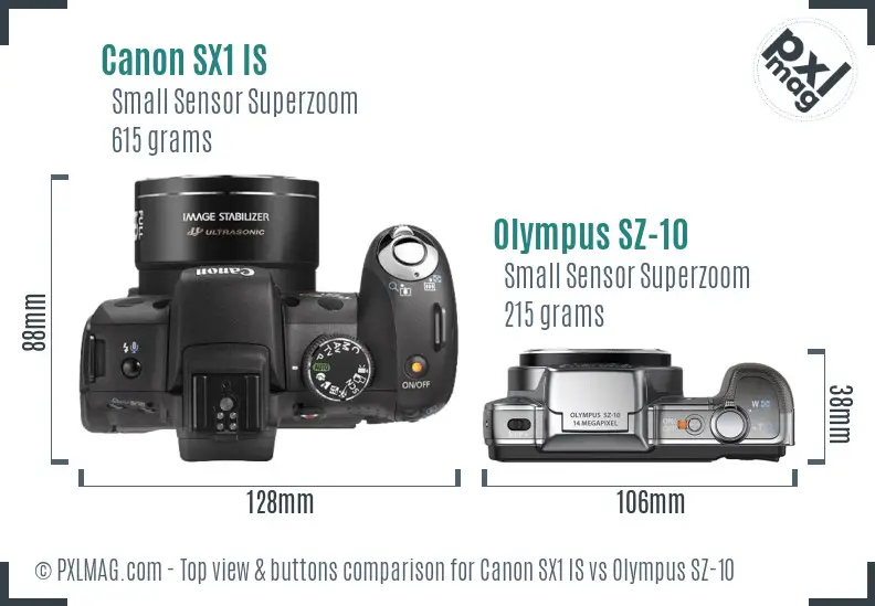 Canon SX1 IS vs Olympus SZ-10 top view buttons comparison