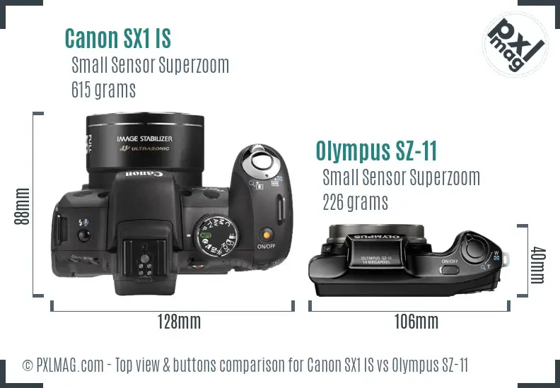 Canon SX1 IS vs Olympus SZ-11 top view buttons comparison