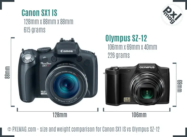 Canon SX1 IS vs Olympus SZ-12 size comparison