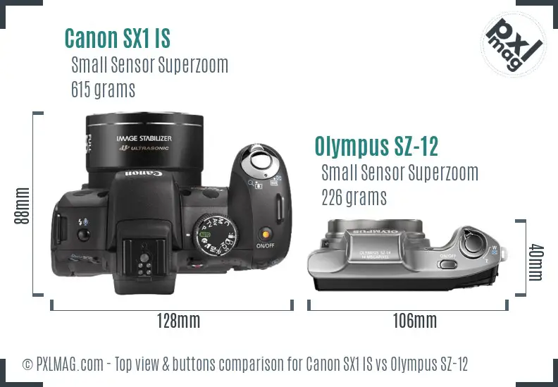 Canon SX1 IS vs Olympus SZ-12 top view buttons comparison