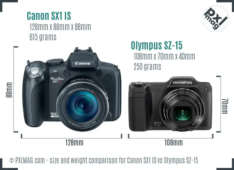 Canon SX1 IS vs Olympus SZ-15 size comparison