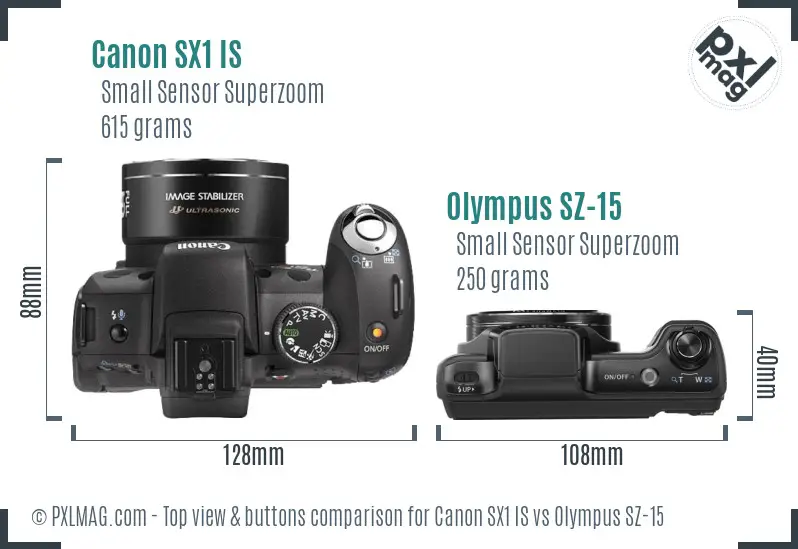 Canon SX1 IS vs Olympus SZ-15 top view buttons comparison