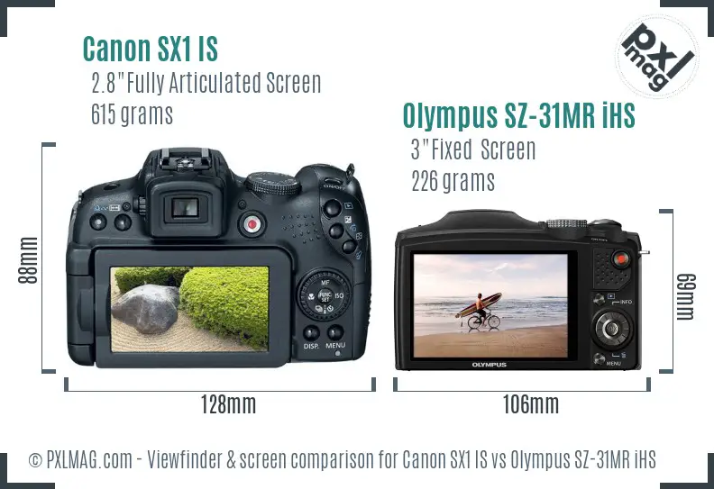 Canon SX1 IS vs Olympus SZ-31MR iHS Screen and Viewfinder comparison