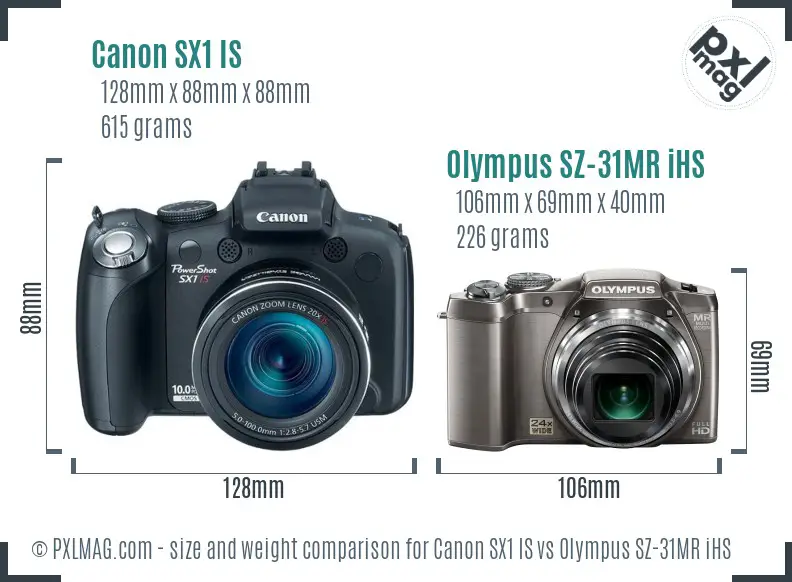 Canon SX1 IS vs Olympus SZ-31MR iHS size comparison