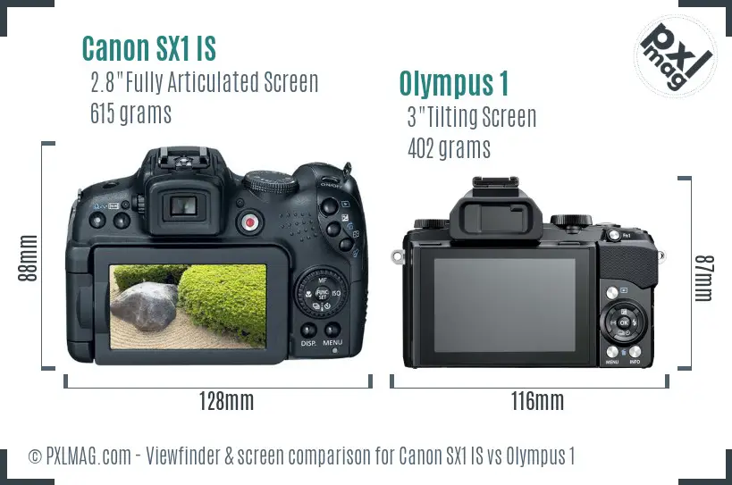 Canon SX1 IS vs Olympus 1 Screen and Viewfinder comparison