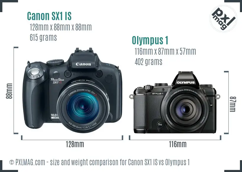 Canon SX1 IS vs Olympus 1 size comparison