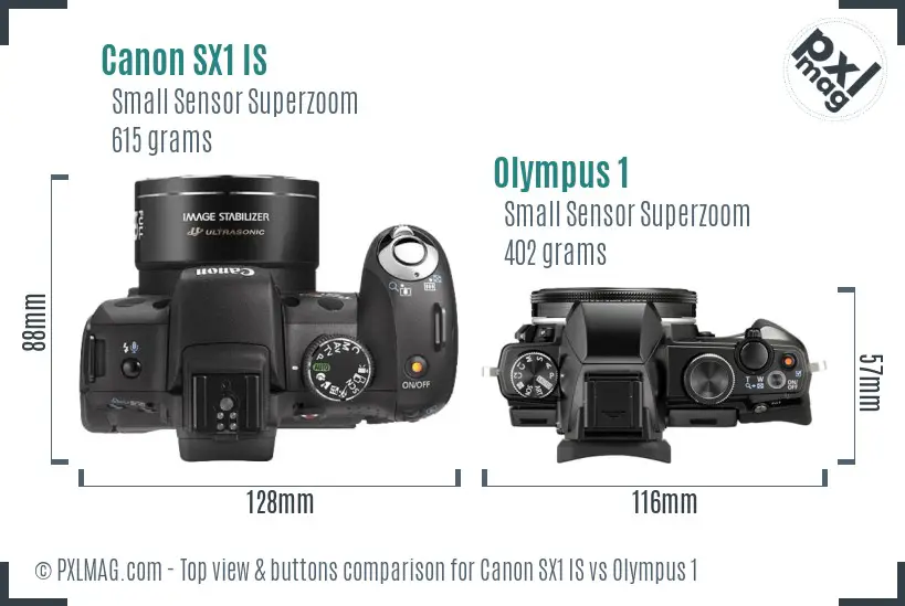 Canon SX1 IS vs Olympus 1 top view buttons comparison