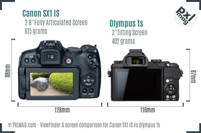 Canon SX1 IS vs Olympus 1s Screen and Viewfinder comparison Canon SX1 IS vs Olympus 1s Screen and Viewfinder comparison