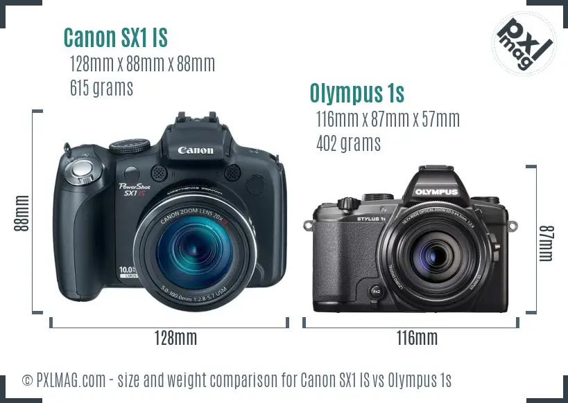 Canon SX1 IS vs Olympus 1s size comparison Canon SX1 IS vs Olympus 1s size comparison