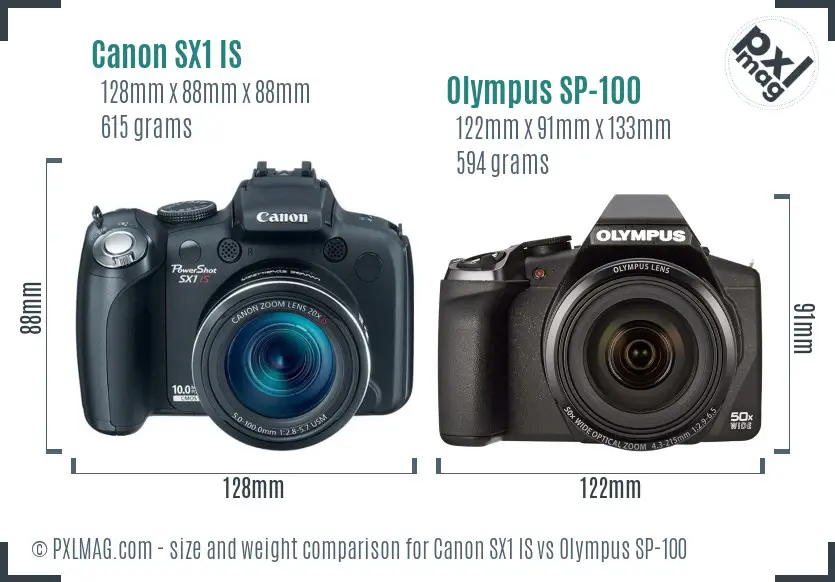 Canon SX1 IS vs Olympus SP-100 size comparison