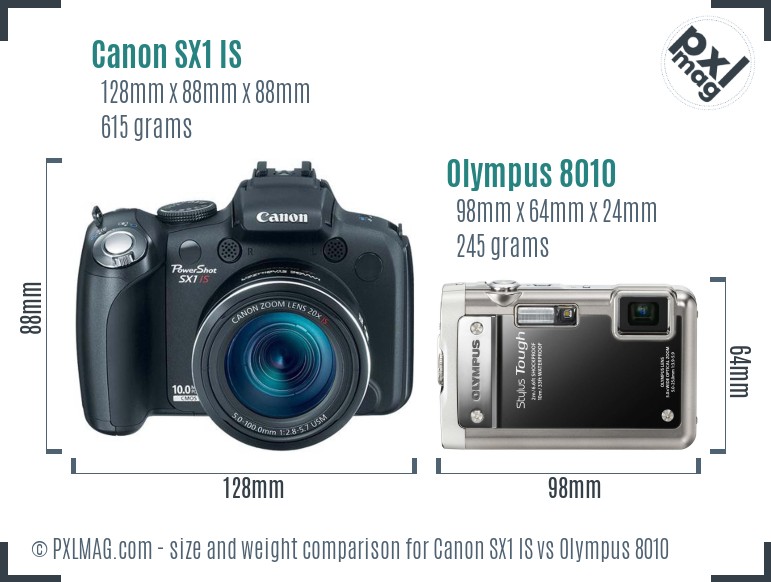 Canon SX1 IS vs Olympus 8010 size comparison Canon SX1 IS vs Olympus 8010 size comparison