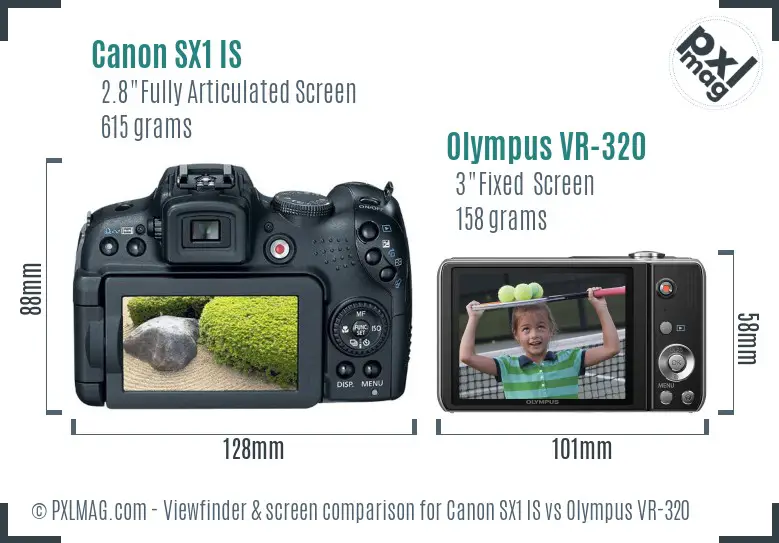 Canon SX1 IS vs Olympus VR-320 Screen and Viewfinder comparison