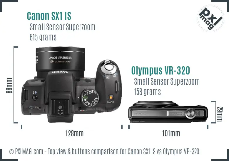 Canon SX1 IS vs Olympus VR-320 top view buttons comparison